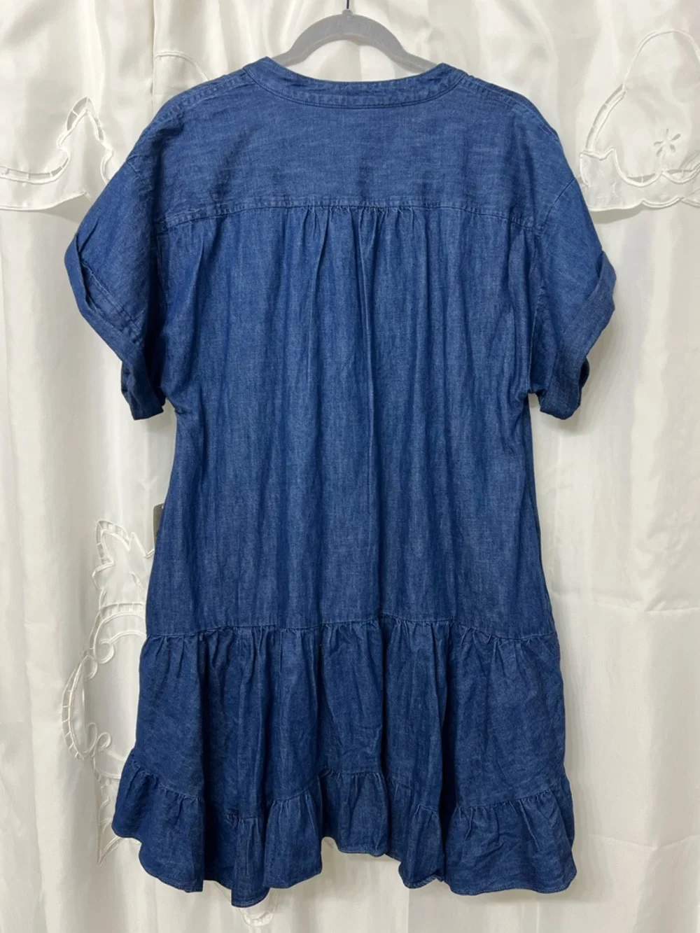 Free People NWT Chambray Babydoll Mini Dress Blue Oversized Ruffle Small